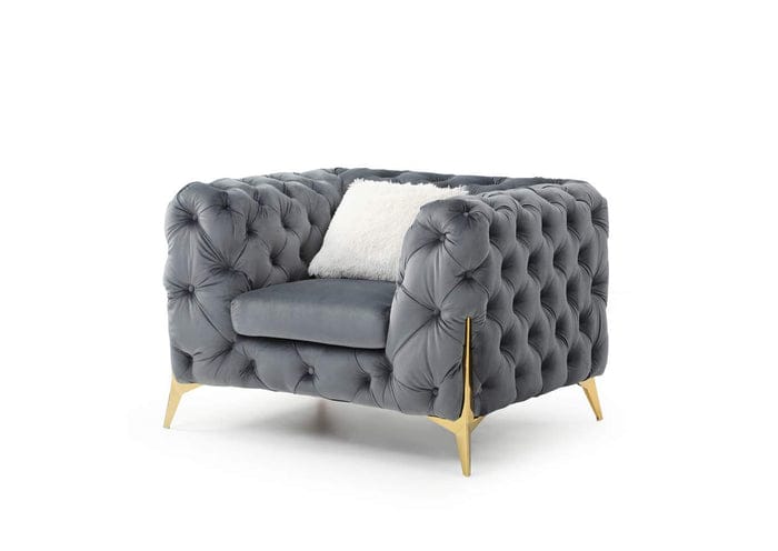 Luxury Velvet Chesterfield Sofa Set – Elegant Living Room Furniture with Gold Accents