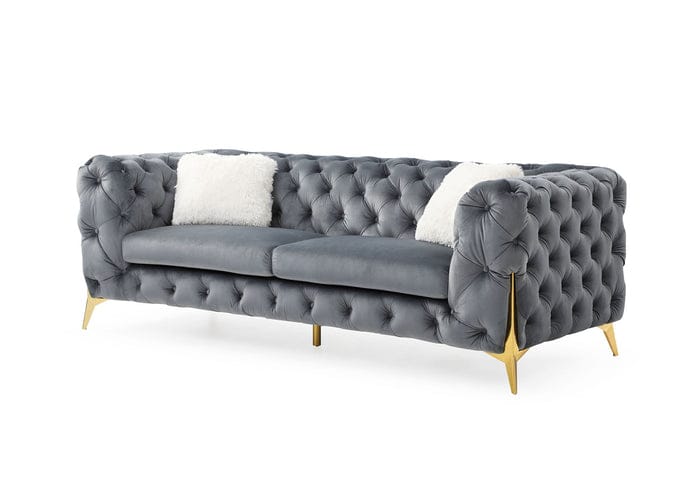 Luxury Velvet Chesterfield Sofa Set – Elegant Living Room Furniture with Gold Accents