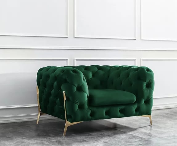 Luxury Green Velvet Chesterfield Sofa Set – Elegant Living Room Furniture with Gold Accents