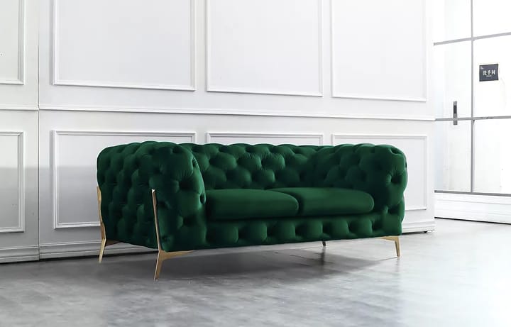 Luxury Green Velvet Chesterfield Sofa Set – Elegant Living Room Furniture with Gold Accents