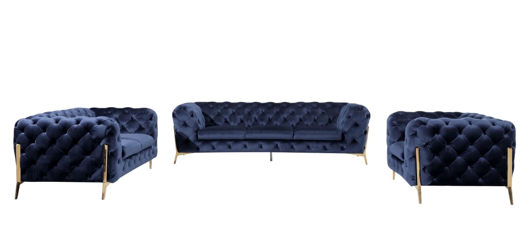 Luxury Velvet Chesterfield Sofa Set – Elegant Living Room Furniture with Gold Accents