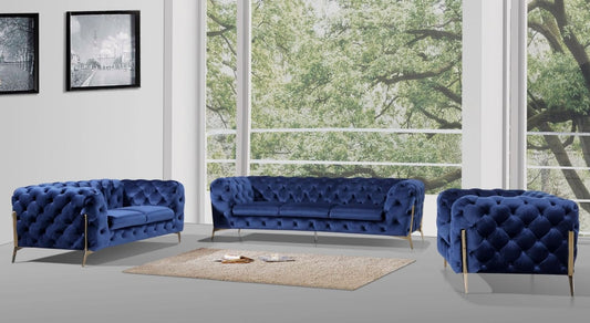 Luxury Velvet Chesterfield Sofa Set – Elegant Living Room Furniture with Gold Accents