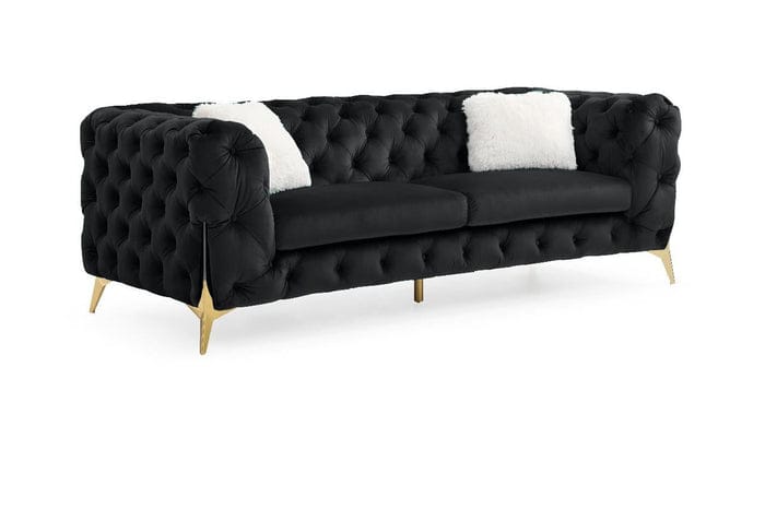 Luxury Velvet Chesterfield Sofa Set – Elegant Living Room Furniture with Gold Accents