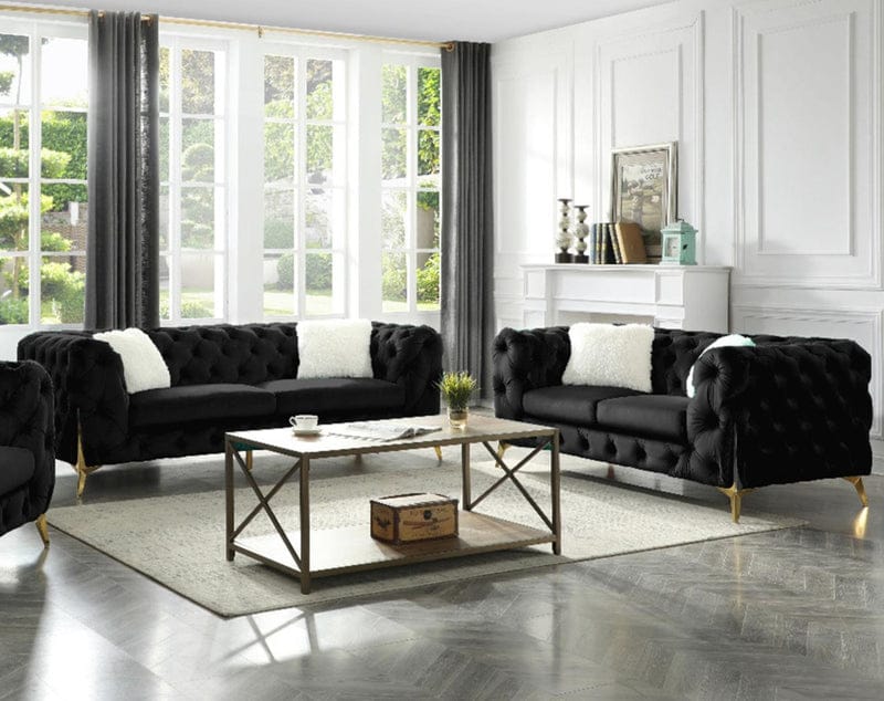 Luxury Velvet Chesterfield Sofa Set – Elegant Living Room Furniture with Gold Accents