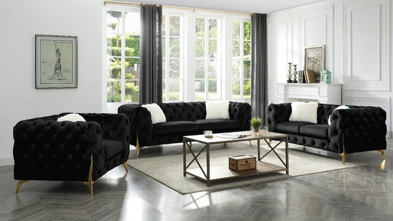 Luxury Velvet Chesterfield Sofa Set – Elegant Living Room Furniture with Gold Accents