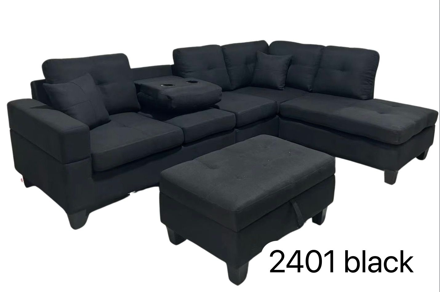 Modern Sectional Sofa Set with Ottoman - Model 2401 (Available in Grey and Black)