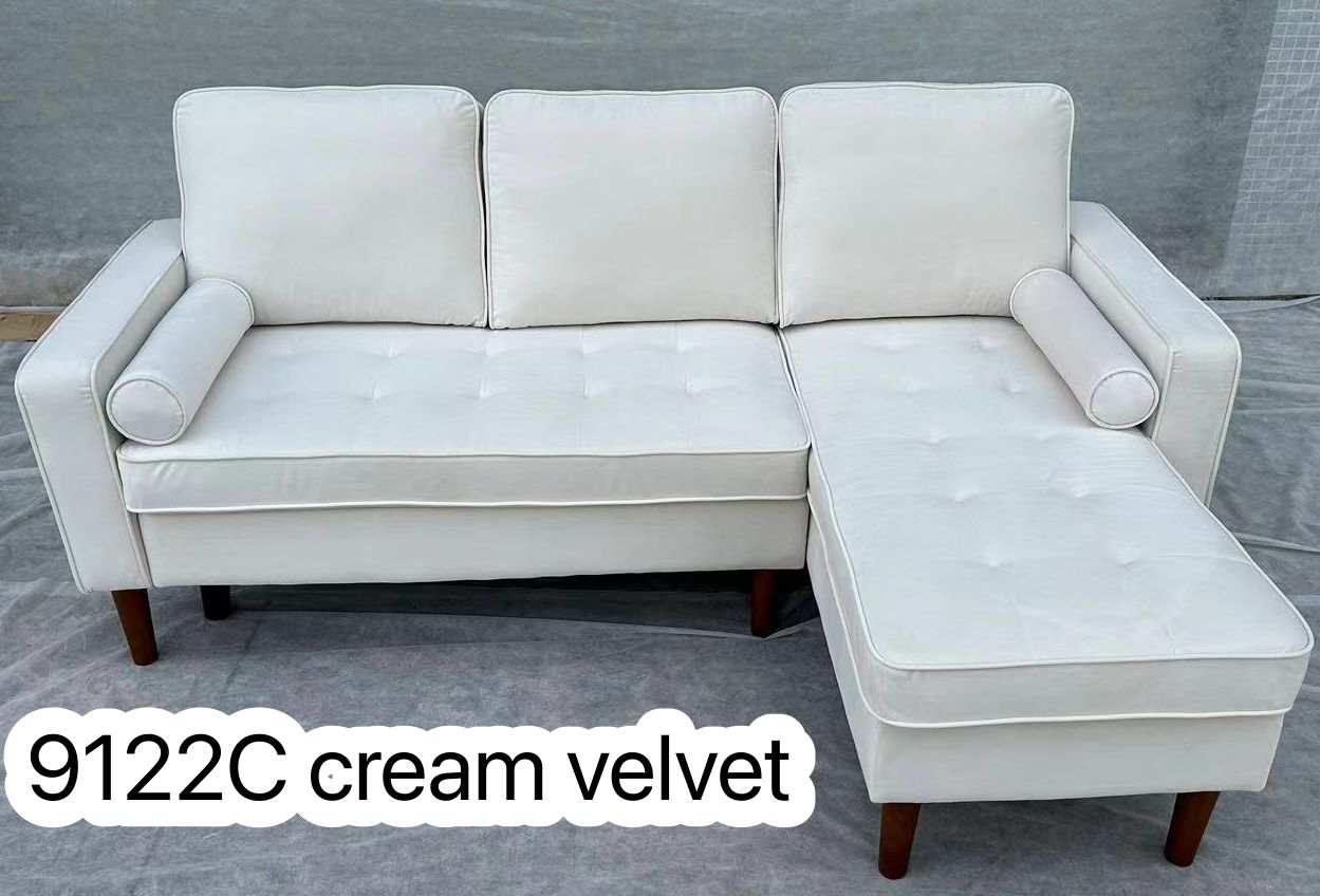 (9122C  LINEN )- FABRIC SECTIONAL SOFA WITH REVERSIBLE CHAISE