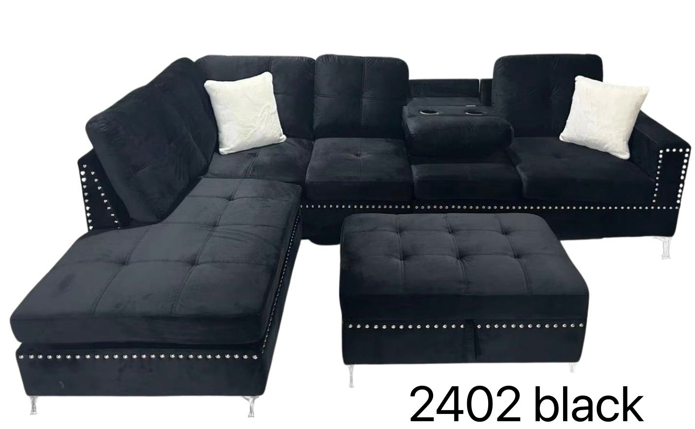 2402 reversible grey, blue, green and black sectional with drop down tray