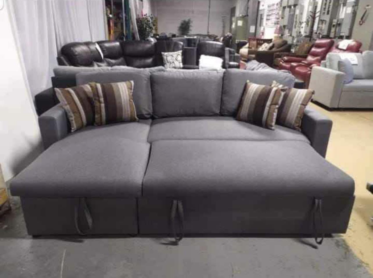 HM1642 Grey & Black Convertible Sectional Sofa with Storage