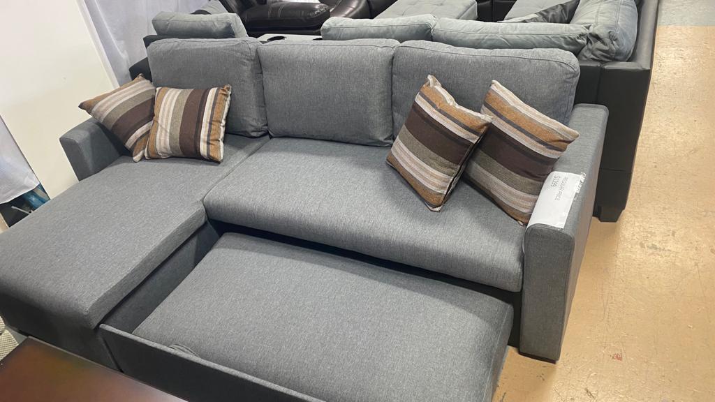 HM1642 Grey & Black Convertible Sectional Sofa with Storage