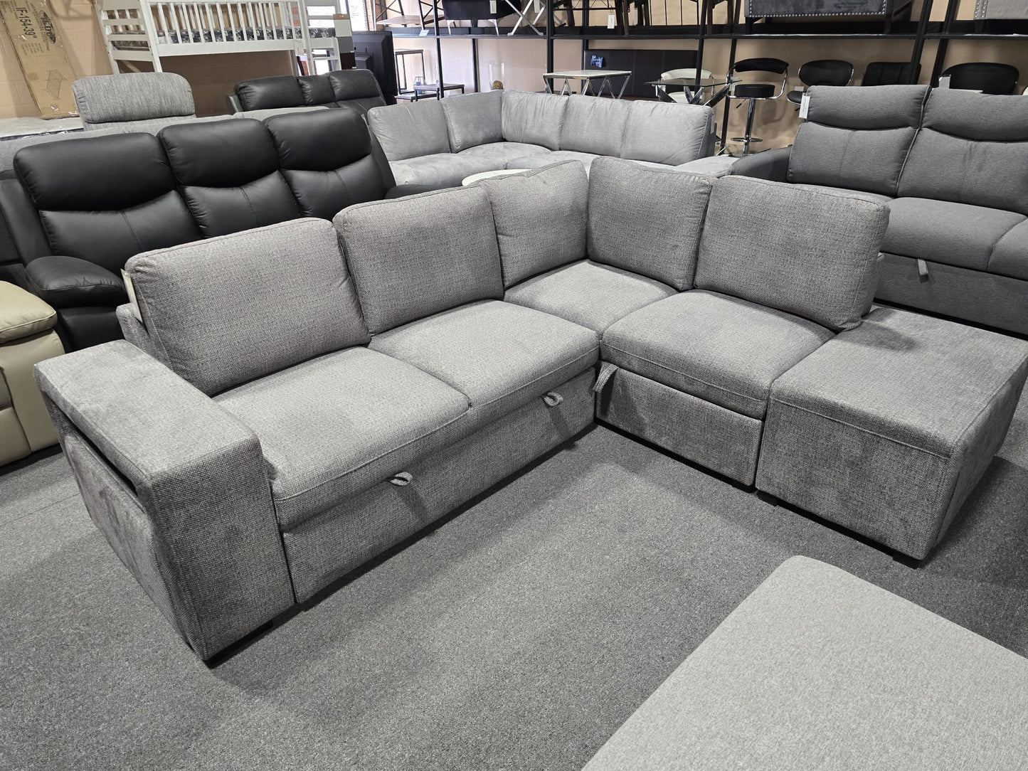 IF-9035 Sofa Bed Sectional with Storage - Soft Grey Fabric