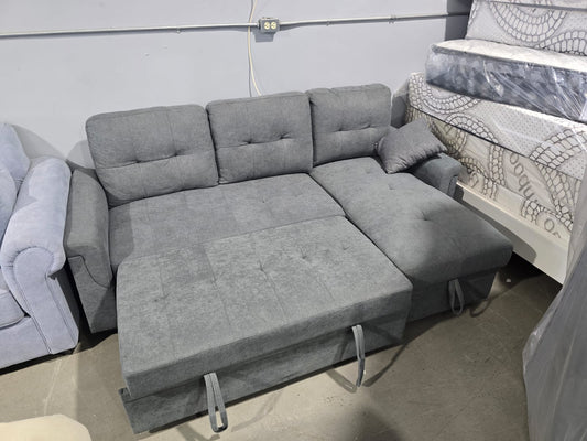 Convertible Sofabed Sectional with Reversible Chaise and Storage (Grey Fabric)