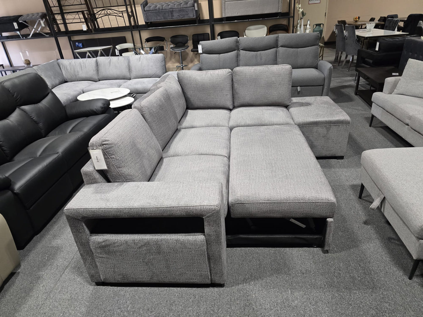 IF-9035 Sofa Bed Sectional with Storage - Soft Grey Fabric