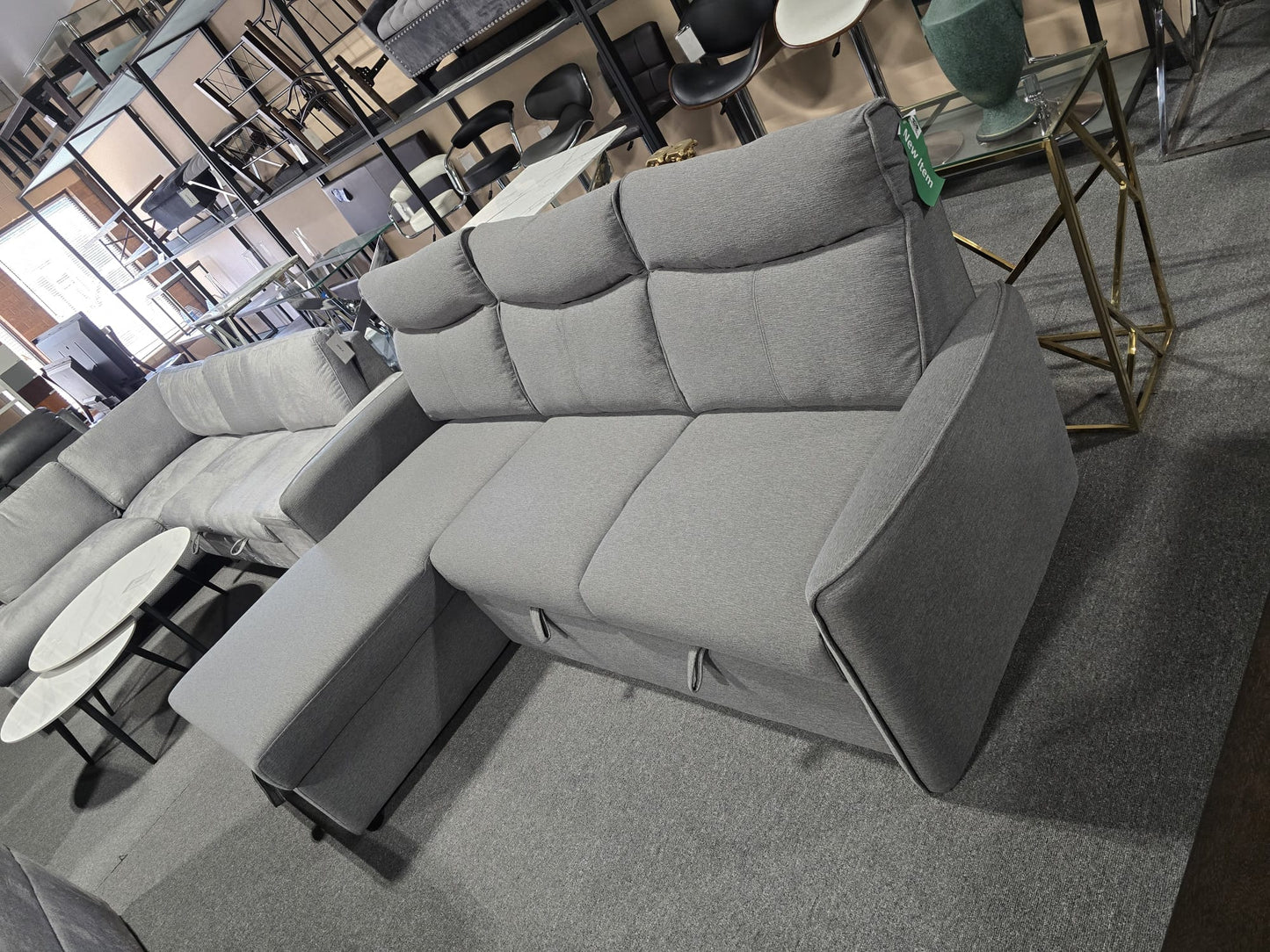 IF-9027 Reversible Sofa Bed Sectional with Storage - Soft Grey Fabric