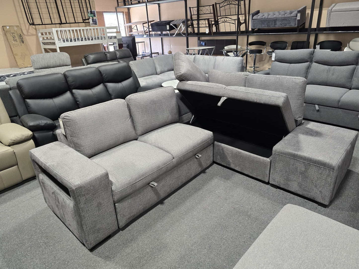 IF-9035 Sofa Bed Sectional with Storage - Soft Grey Fabric