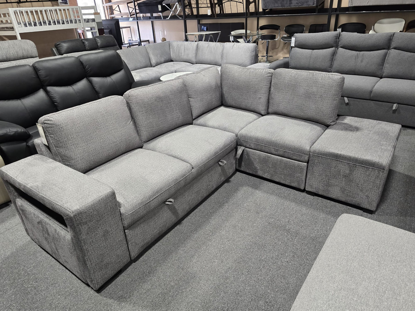 IF-9035 Sofa Bed Sectional with Storage - Soft Grey Fabric