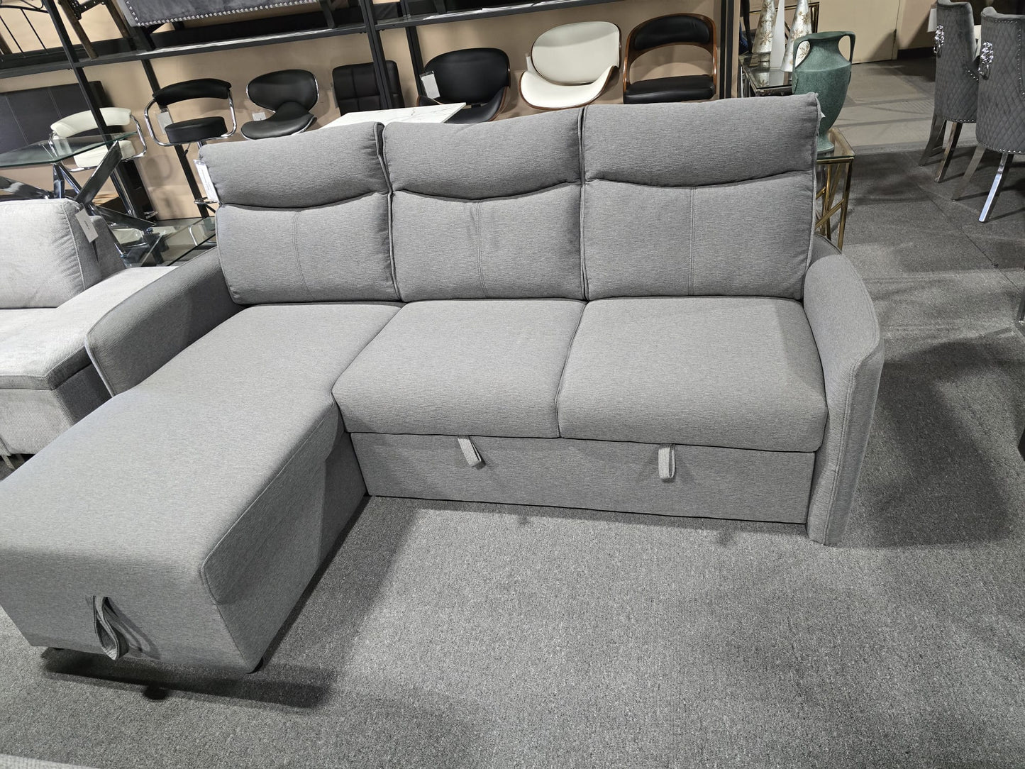 IF-9027 Reversible Sofa Bed Sectional with Storage - Soft Grey Fabric