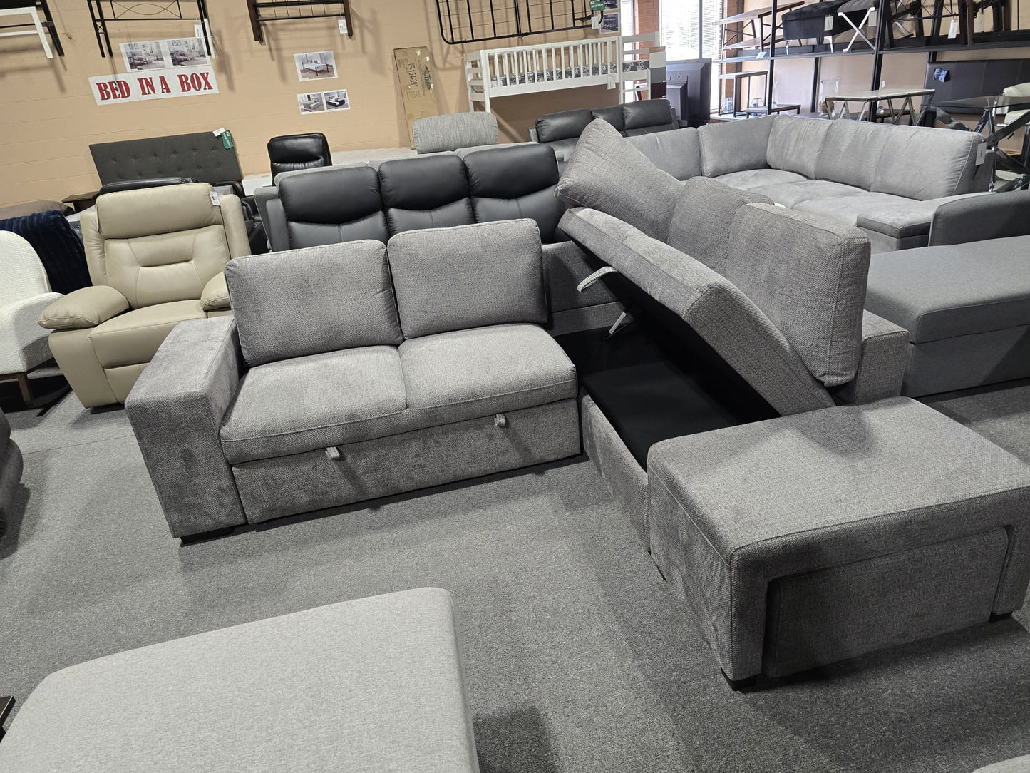 IF-9035 Sofa Bed Sectional with Storage - Soft Grey Fabric