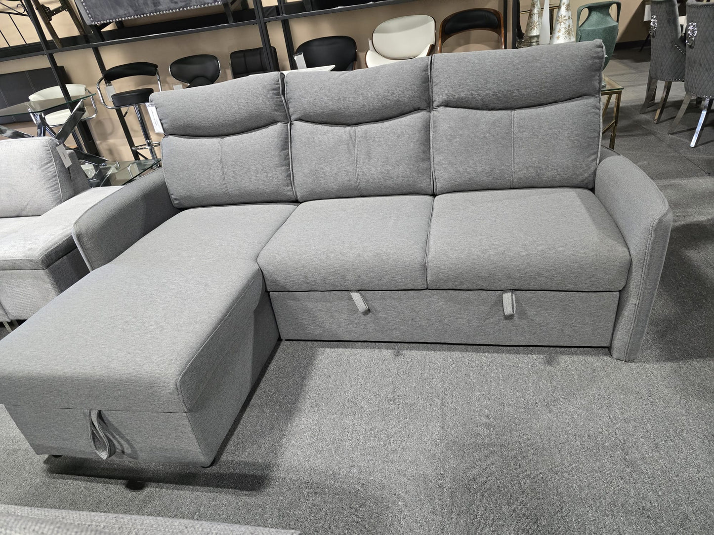 IF-9027 Reversible Sofa Bed Sectional with Storage - Soft Grey Fabric