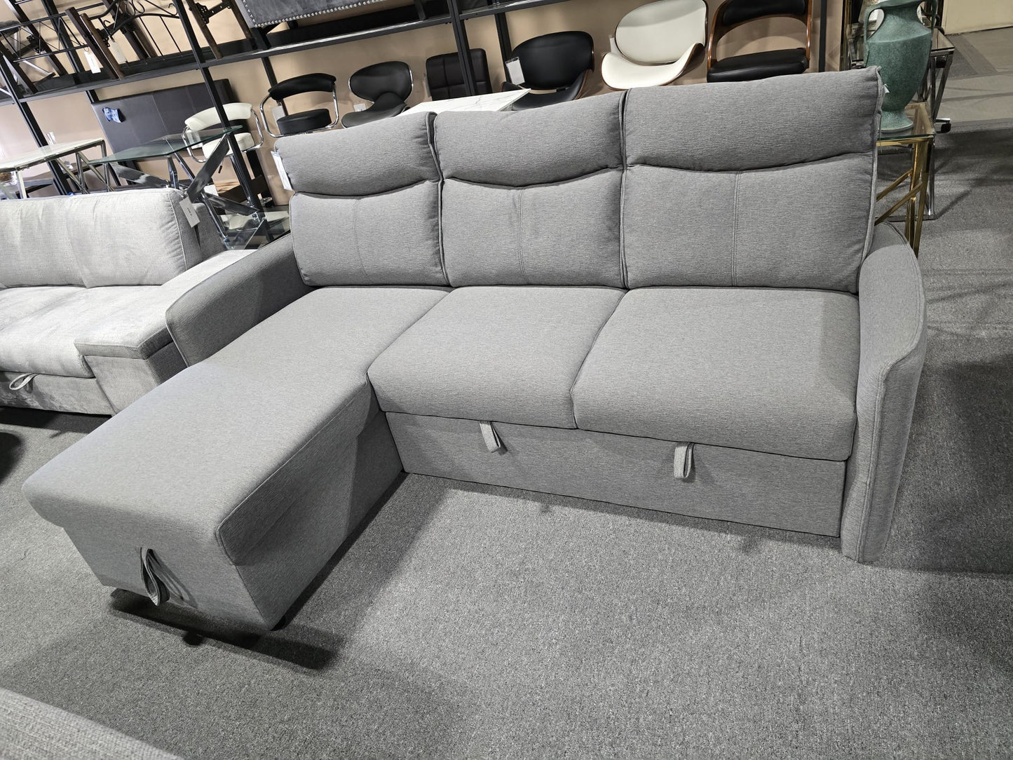 IF-9027 Reversible Sofa Bed Sectional with Storage - Soft Grey Fabric