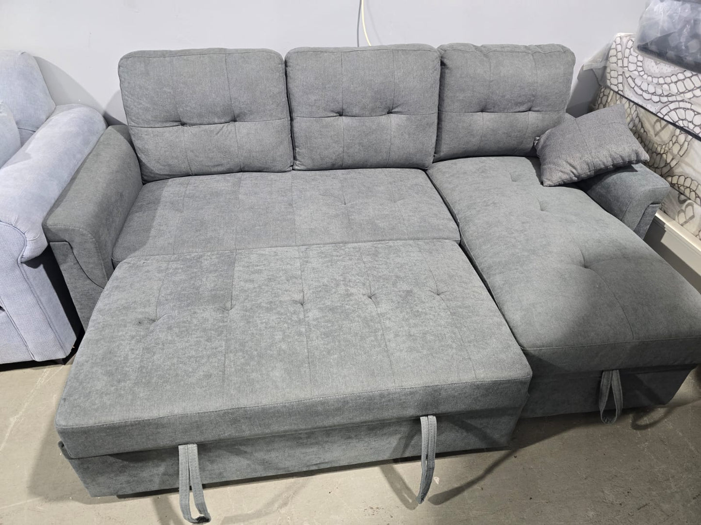 Convertible Sofabed Sectional with Reversible Chaise and Storage (Grey Fabric)