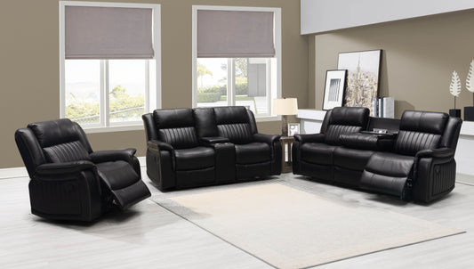 Omega Black Leather Recliner Sofa Set - 5 Seater Living Room Luxury