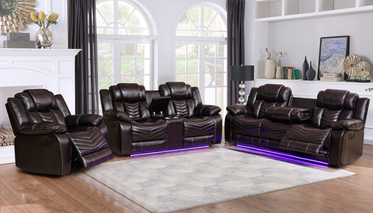 Modern Roger Brown Air Leather Recliner Sofa Set