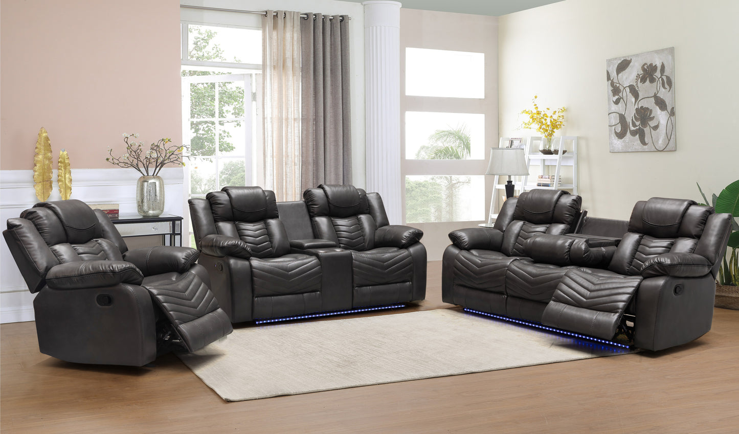 Modern Roger Grey Air Leather Recliner Sofa Set