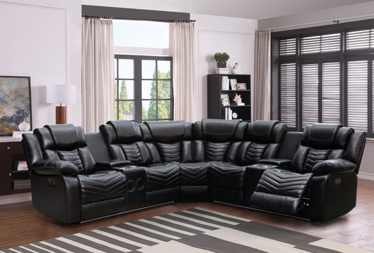 Luxury Black Leather Recliner Sectional Sofa – Ultimate Comfort & Style for Your Living Room