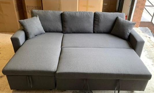 HM1642 Grey & Black Convertible Sectional Sofa with Storage