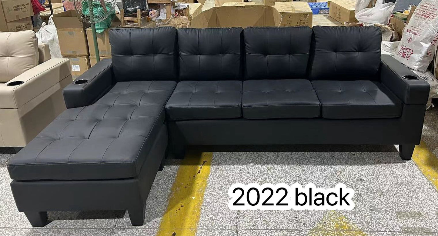 2022 reversible PU: black, beige Modern Comfort with Chaise & Cupholders