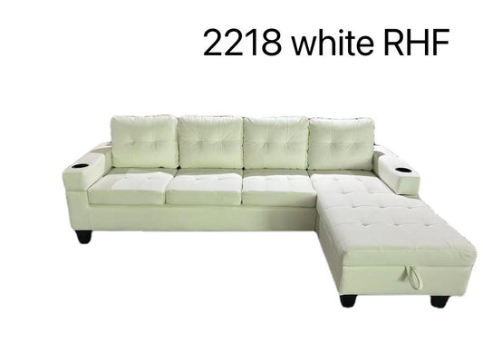 2218 Modern White Sectional Sofa with Right-Hand Facing Chaise and Cupholder – Elegant Living Room Furniture