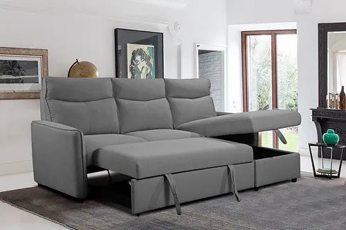 IF-9027 Reversible Sofa Bed Sectional with Storage - Soft Grey Fabric