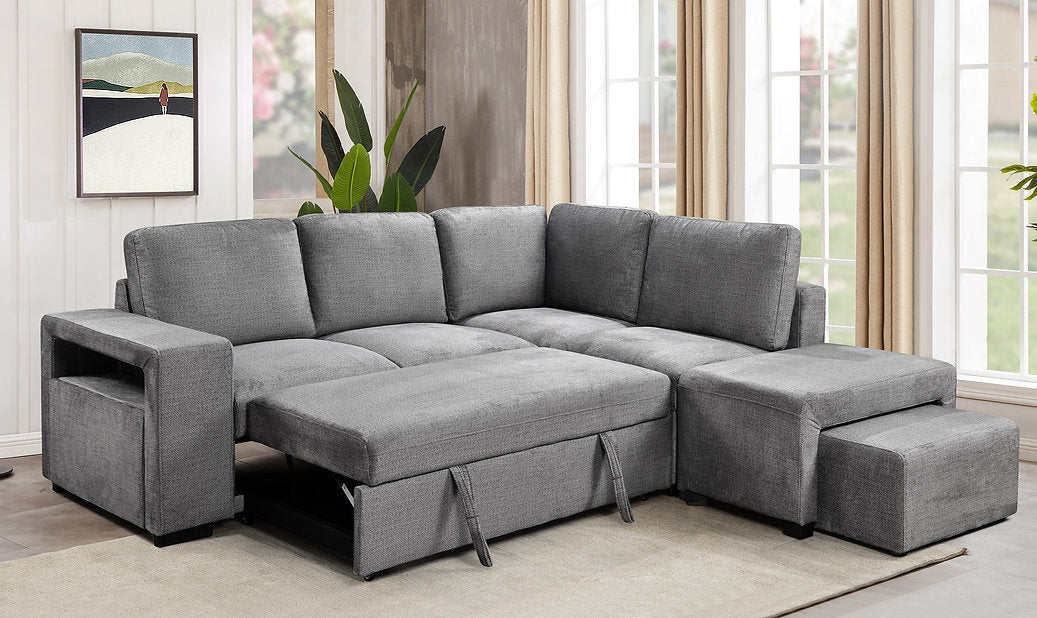 IF-9035 Sofa Bed Sectional with Storage - Soft Grey Fabric