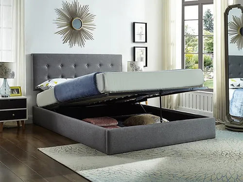 Hydraulic Lift Storage Bed with Grey Upholstery – Available in Single, Double, Queen, and King Sizes