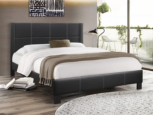 IF-5350 Black PU Upholstered Bed with Contrast Stitching - Single, Double, and Queen