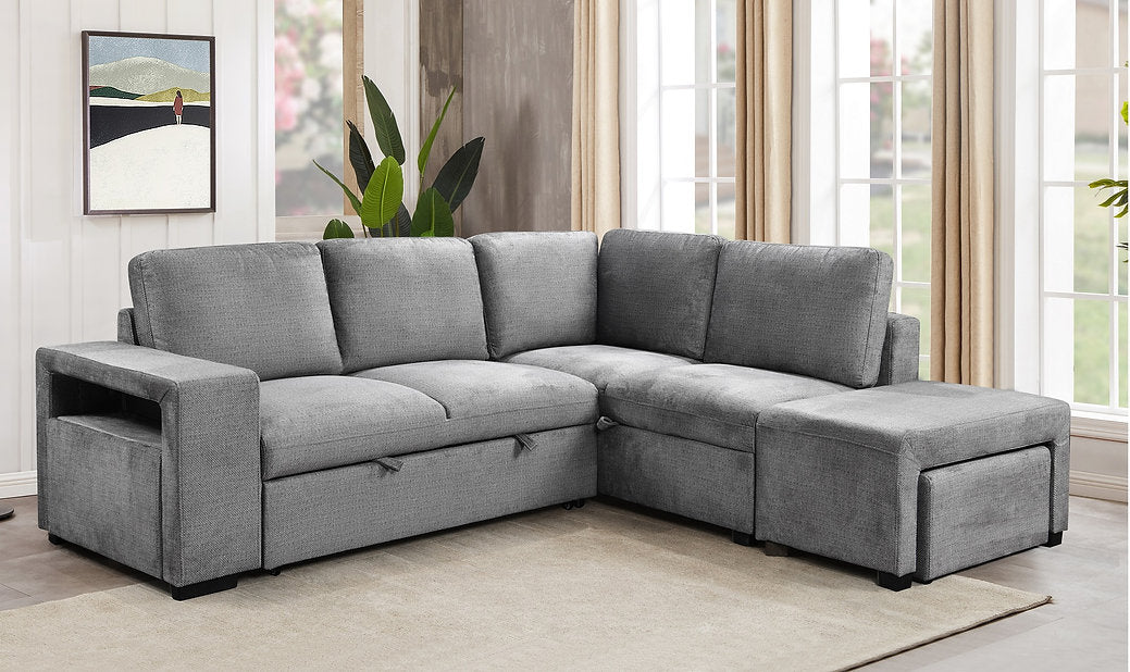 IF-9035 Sofa Bed Sectional with Storage - Soft Grey Fabric