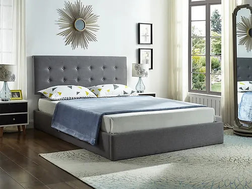 Hydraulic Lift Storage Bed with Grey Upholstery – Available in Single, Double, Queen, and King Sizes