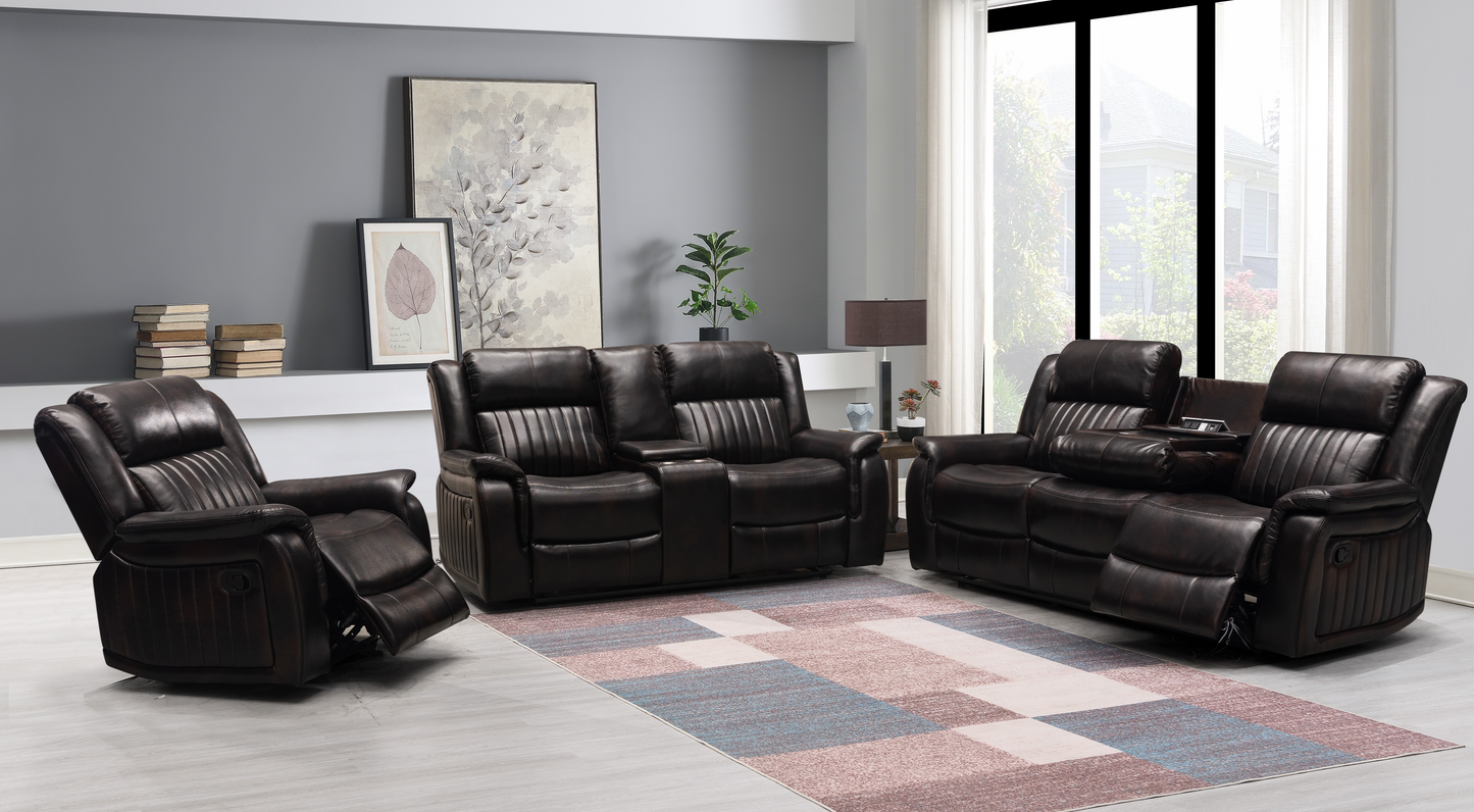 Omega Brown Leather Recliner Sofa Set 5 Seater Luxurious Living Room Suite